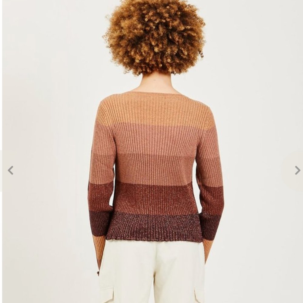 Striped Ribbed Knit Sweater - Brown Multi - Picture 2 of 13
